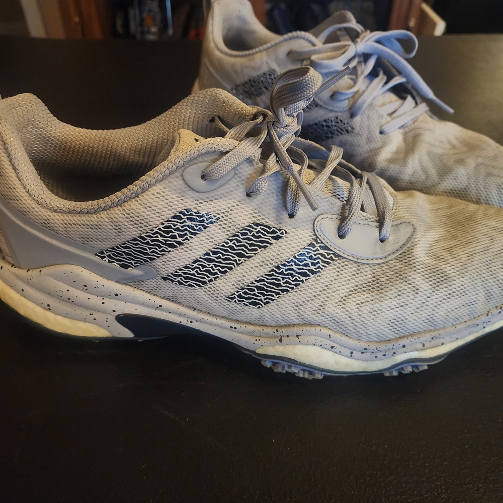 adidas Light Gray Mesh Sneakers with Navy Stripes